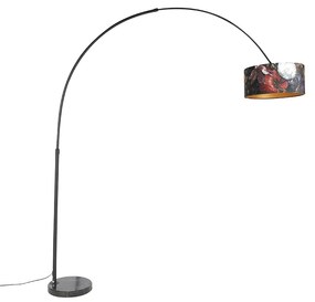 Oblúková lampa čierna zamatový tienidlo s kvetinovým vzorom 50 cm - XXL