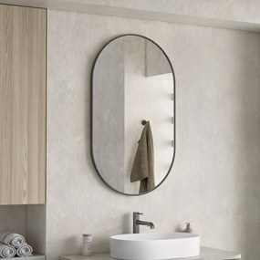 Erga Oval, oválne zrkadlo 60x100cm, čierny rám, ERG-V01-OVAL-6010-BK