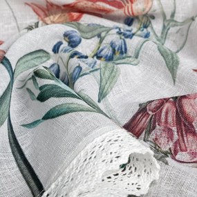 Dekorstudio Kuchynská záclonka NEMEZJA zdobená kvetinovou potlačou a čipkou 150 x 90 cm