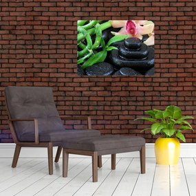 Sklenený obraz - Kamene a orchidey (70x50 cm)