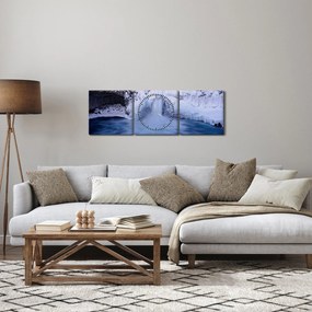 Obraz vodopádu v zime (s hodinami) (90x30 cm)