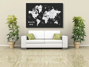 Obraz čiernobiela jedinečná mapa sveta Varianta: 120x80