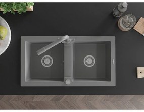 Mexen Mario, 2-komorový granitový drez 820x436x161 mm a šedá drezová batéria Duero, šedá, 6504-71-671600-71