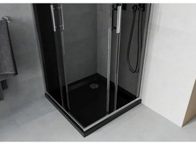 Mexen Rio, štvorcový sprchovací kút s posuvnými dverami 70(dvere) x 70(dvere) x 190 cm, 6mm šedé sklo, chrómový profil + čierna sprchová vanička SLIM, 860-070-070-01-40-4070