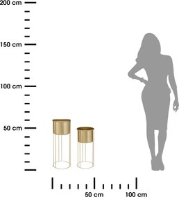 KOVOVÝ KVETINÁČ SO STOJANOM MAX GOLD SADA 2KS 58X21,5 CM+41,5X18,5 CM ZLATÁ