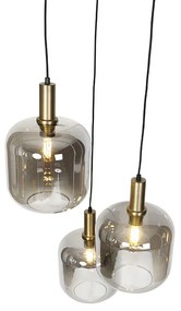 Dizajnové závesné svietidlo čierne so zlatom a dymovým sklom 3-svetlo - Zuzanna