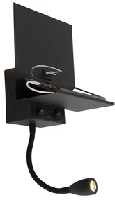 Inteligentná nástenná lampa čierna s USB a flexibilným ramenom vrátane WiFi G9 - Flero