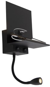 Inteligentná nástenná lampa čierna s USB a flexibilným ramenom vrátane WiFi G9 - Flero