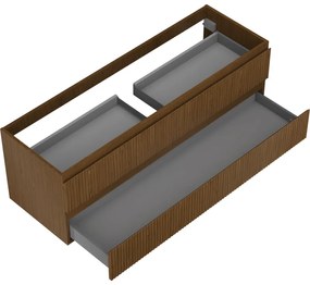 Mexen Rivel, kúpeľňová skrinka pod umývadlo 140 cm, 2 zásuvky, drážkovaná, orech, 91A20-14047-2-BFF86