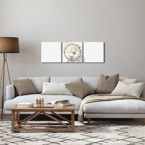 Obraz - Béžové kvety s motýľom N⁰3 (s hodinami) (90x30 cm)