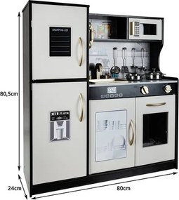 Detská drevená kuchynka, bielo-čierna | Kruzzel