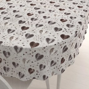 Biante Bavlnený oválny obrus Sandra SA-027 Tmavé srdce na smotanovom 140x160 cm