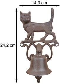 Záhradný zvonček Cat, 24x14 cm, liatina, hnedá