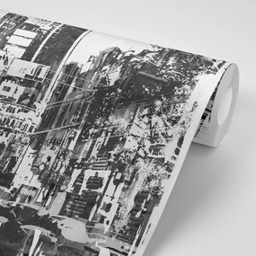 Samolepiaca tapeta čiernobiela abstraktná panoráma mesta - 150x270