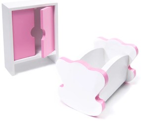 KIK KX6484 MDF dřevěný domeček pro panenky + nábytek 70cm růžový LED AKCE