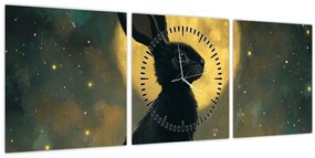 Obraz - Zajac s mesiacom (s hodinami) (90x30 cm)