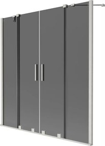 Mexen Velar Duo, 2-krídlová posuvná vaňová zástena 140 x 150 cm, 8mm šedé sklo, brúsená oceľ, 896-140-000-42-97