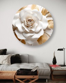 Gario Okrúhly obraz na plátne Biely kvet a zlaté listy Rozmery: 80 x 80 cm