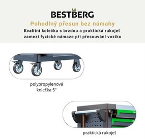 Kovový pojazdný dielenský vozík so 7 zásuvkami BestBerg BBTC-702 / SPCC steel