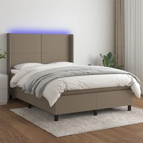 Posteľ boxsping s matracom a LED sivohnedá 140x200 cm látka 3138161