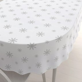 Biante Teflónový oválny obrus TF-112 Vianočné sivé vločky na bielom 100x140 cm