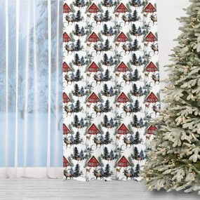 Vianočný záves s motívom - červený domček v lese 150 x 240 cm