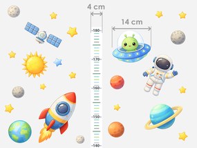 Detský meter vesmír textilní prelepiteľná nálepka na stenu výška 160 cm