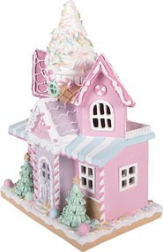 Ružový svietiaci LED domček Pastel Christmas Chic - 21*14*28 cm / 2*AAA