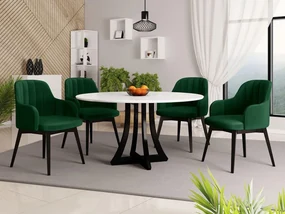 Okrúhly stôl Dagerto FI 120 so 4 stoličkami ST105 05, Farby: biely lesk / čierny lesk, Potah: Magic Velvet 2225