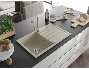 Mexen Bruno, 1-komorový granitový drez s odkvapkávačom 795x495x200 mm a chrómová batéria Duero, béžová, 6513-69-671600-69
