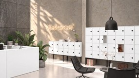 Kancelárska skriňa FRAME, nízka, biela podnož, 6x dvere, 1299 x 450 x 1331 mm, RFID zámok, biela