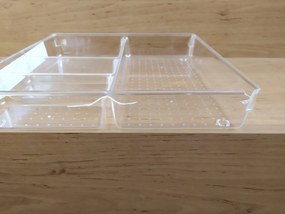 2. akosť - Organizér, vložka do zásuvky, transparentný FLEXI, 4 priehradky, celkom 31x31 cm
