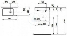 LAUFEN Pro S Umývadielko, 480 mm x 280 mm, bez otvoru na batériu, s LCC, biela H8159544001091