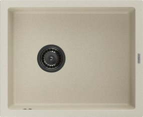 Mexen Pedro, granitový drez 560x460x200 mm, 1-komorový, béžová s čiernym sifónom, 6508561000-69-B