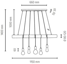 Spot-Light 69314504 - Luster na lanku TRABO 5xE27/60W/230V borovica