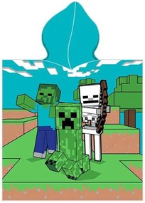 Detské plážové pončo - osuška s kapucňou Minecraft - motiv Alex a Steve - 100% bavlna - 50 x 115 cm / pre deti 3 - 6 rokov