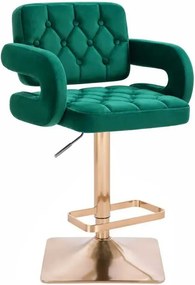 LuxuryForm DESIGN Barová stolička ADRIA VELUR na zlatej hranatej podstave - zelená