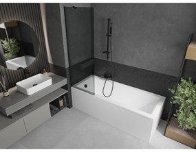 Mexen Next, vaňová zástena 1-krídlová 60 x 150 cm, fixné krídlo, 6 mm šedé sklo, čierny  profil, 895-060-000-00-40-70