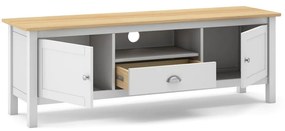 Biely/prírodný TV stolík z borovicového dreva 158x53 cm Misti – Marckeric