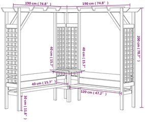 Rohová pergola s lavičkou, impregnovaná borovica