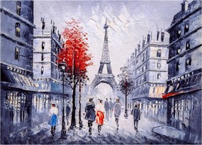 Sklenený obraz uličky v Paríži, olejomaľba (70x50 cm)