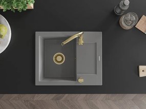 Mexen Enzo, granitový drez 576x465x174 mm, 1-komorový, šedá so zlatým sifónom, 6506571005-71-G