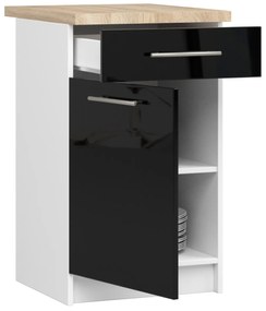 Kuchyňská skříňka Olivie S 50 cm 1D 1S bílá/černý lesk/dub sonoma