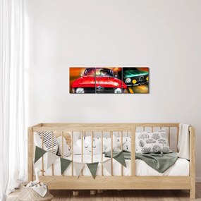 Obraz - Retro závodné autá (s hodinami) (90x30 cm)