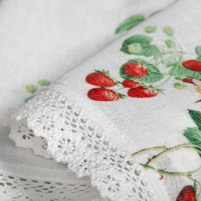 Dekorstudio Kuchynská záclonka KSENIA zdobená jahodovou potlačou a čipkou 150 x 30 cm