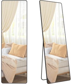 Obdĺžnikové celotelové zrkadlo so stojanom, Podlahové zrkadlo, čierne