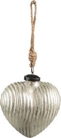 Strieborná antik sklenená ozdoba v tvare srdca L - 11*5*12 cm