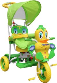 RAMIZ Detský bicykel Green Duck s 3 kolesami + zvuky + strecha + zábrana + opierka na nohy + rukoväť + úložný priestor A11-2- zelené