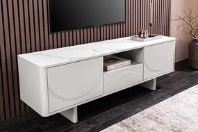 Luxusný TV stolík LUNA 150cm Biely matný & Keramika Mramor