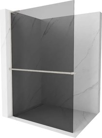 Mexen Kioto+ L, sprchová zástena Walk-In s poličkou a vešiakom 120 x 200 cm, 8mm šedé sklo, brúsená oceľ profil, 800-120-123-97-40
